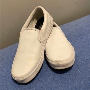 Vans white faux leather slip on vans